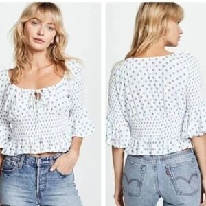 Free People Elegant White and Blue Blouse with Subtle Detailing